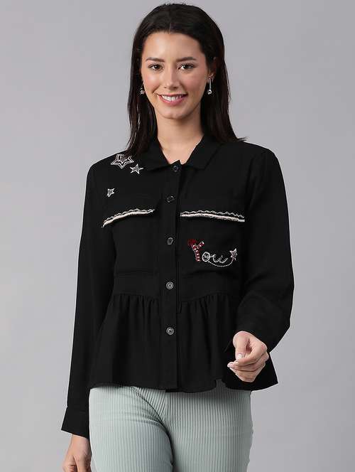 women black long sleeve regular jacket - 21705366 - Standard Image - 0