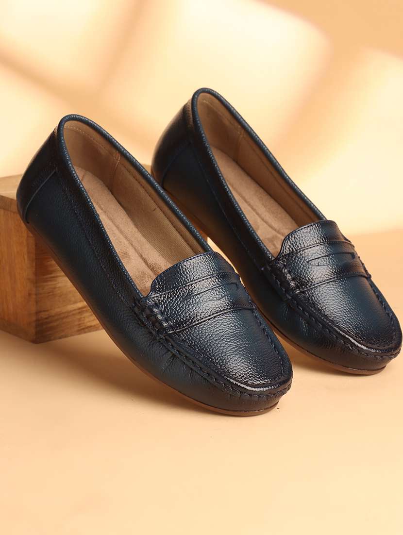 women blue slip on loafer