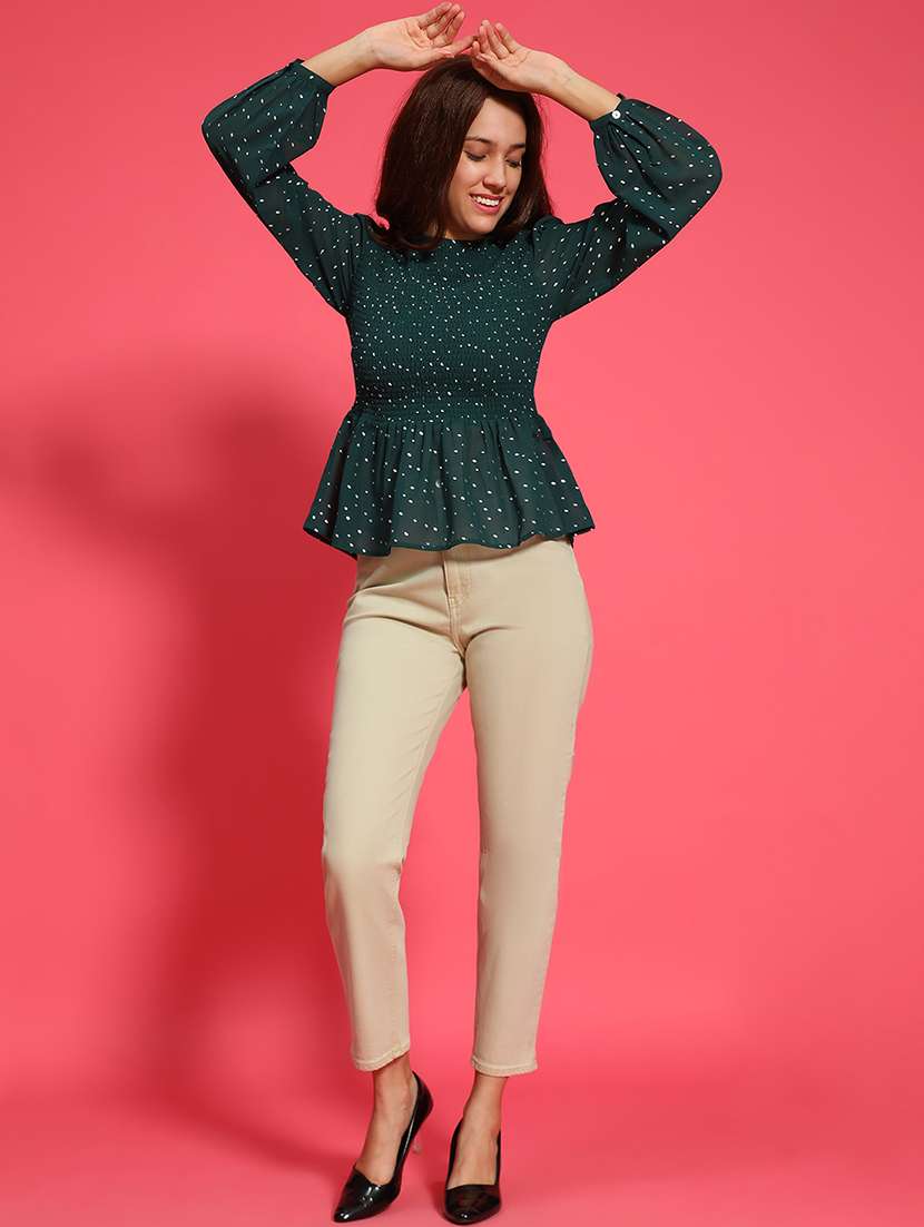 women green printed long sleeve peplum top - 21705425 -  Standard Image - 4