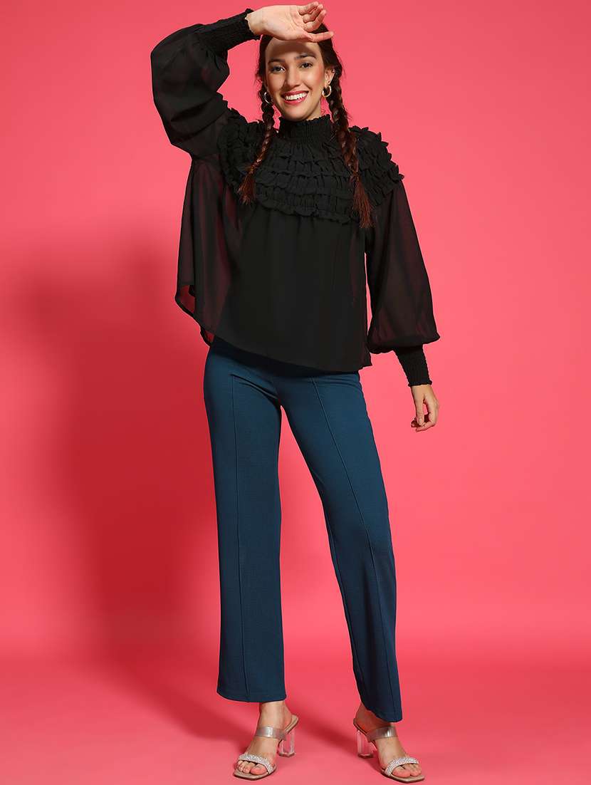 women black solid long sleeve regular top - 21705426 -  Standard Image - 4