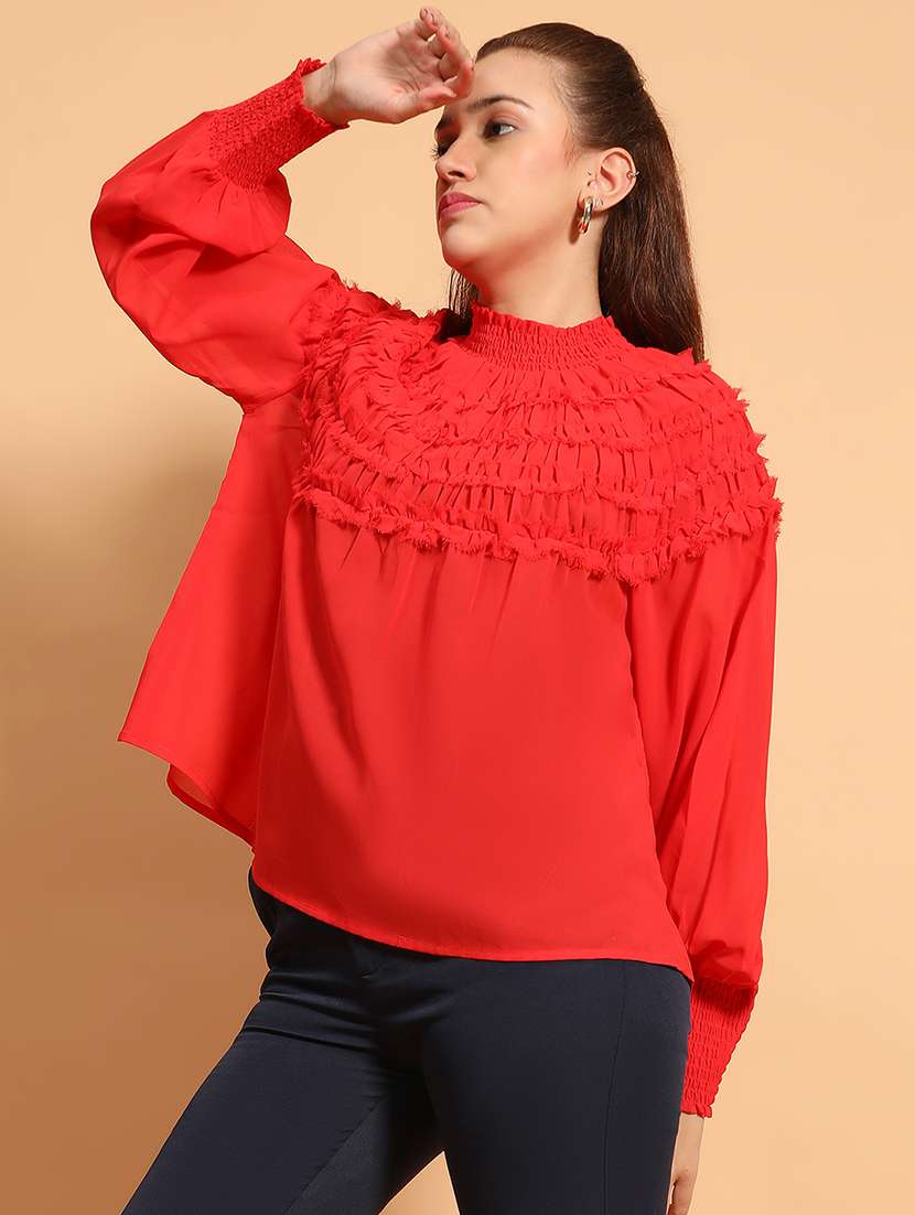 women red solid long sleeve regular top - 21705427 -  Standard Image - 1