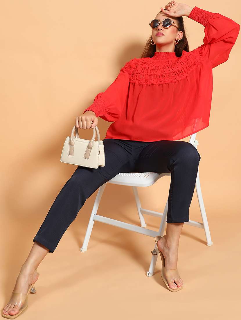 women red solid long sleeve regular top - 21705427 -  Standard Image - 4