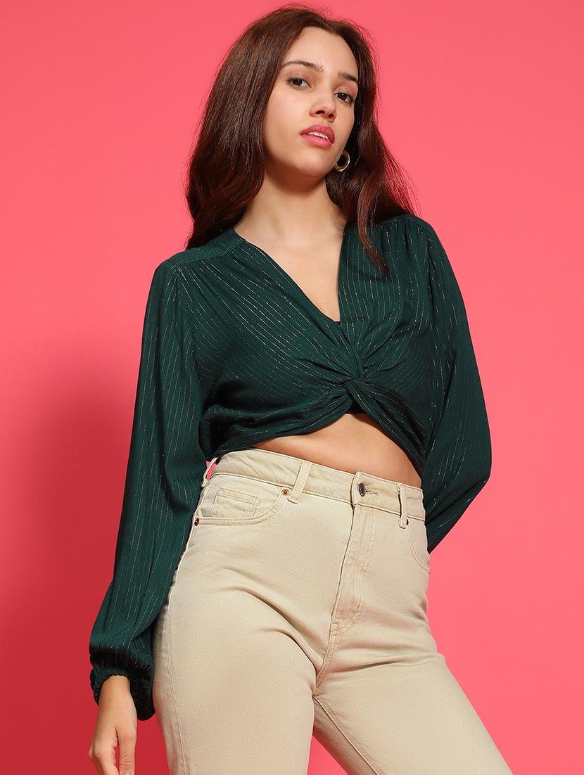 women green self design long sleeve crop top - 21705428 - Standard Image - 1