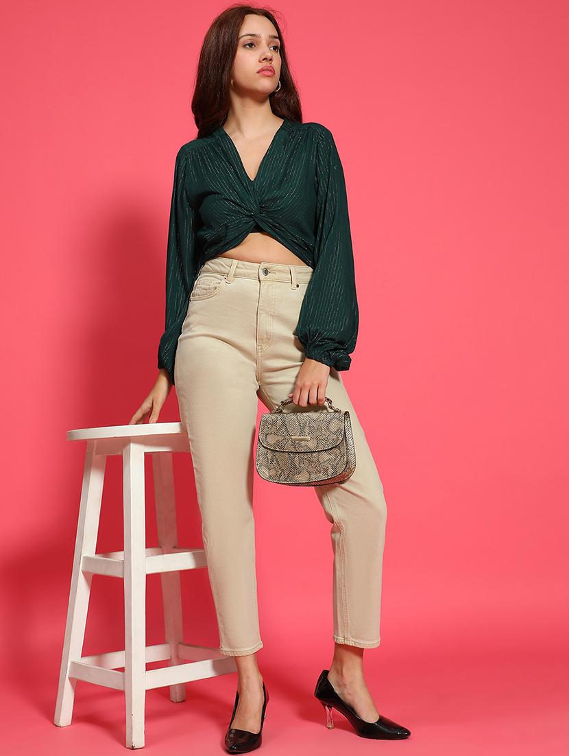 women green self design long sleeve crop top - 21705428 - Standard Image - 4