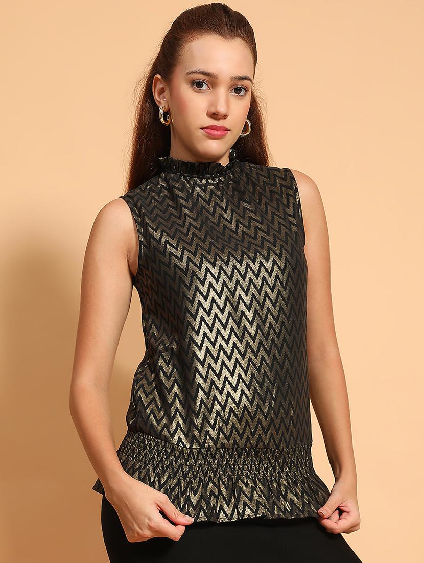 women chevron print mock neck top - 21705441 - Standard Image - 1