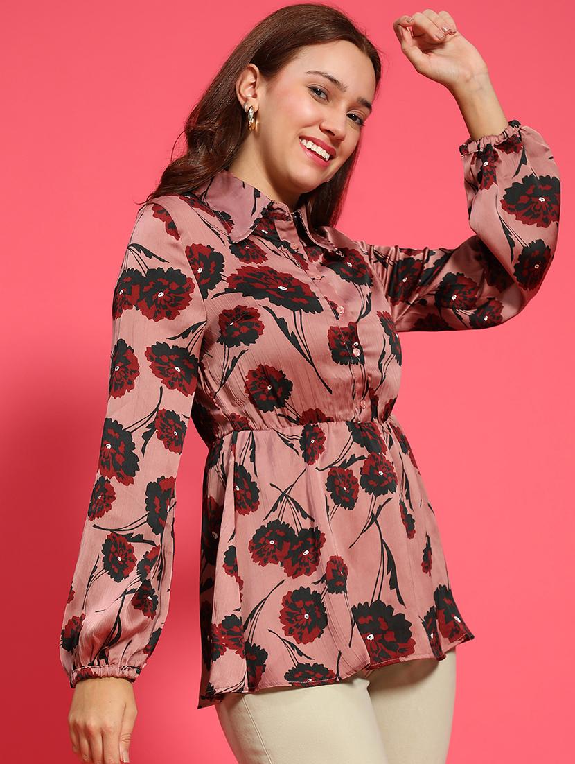 women floral print collared a-line top - 21705445 - Standard Image - 1