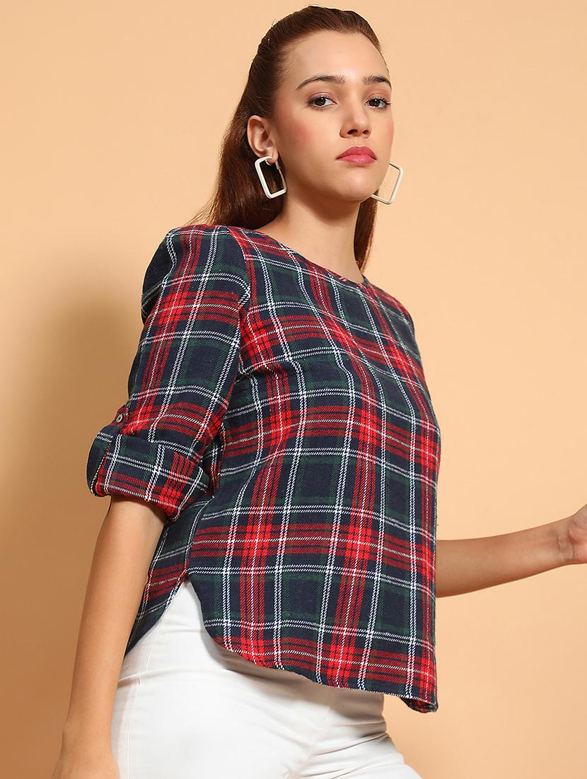 women checks long sleeve regular top - 21705447 - Standard Image - 1