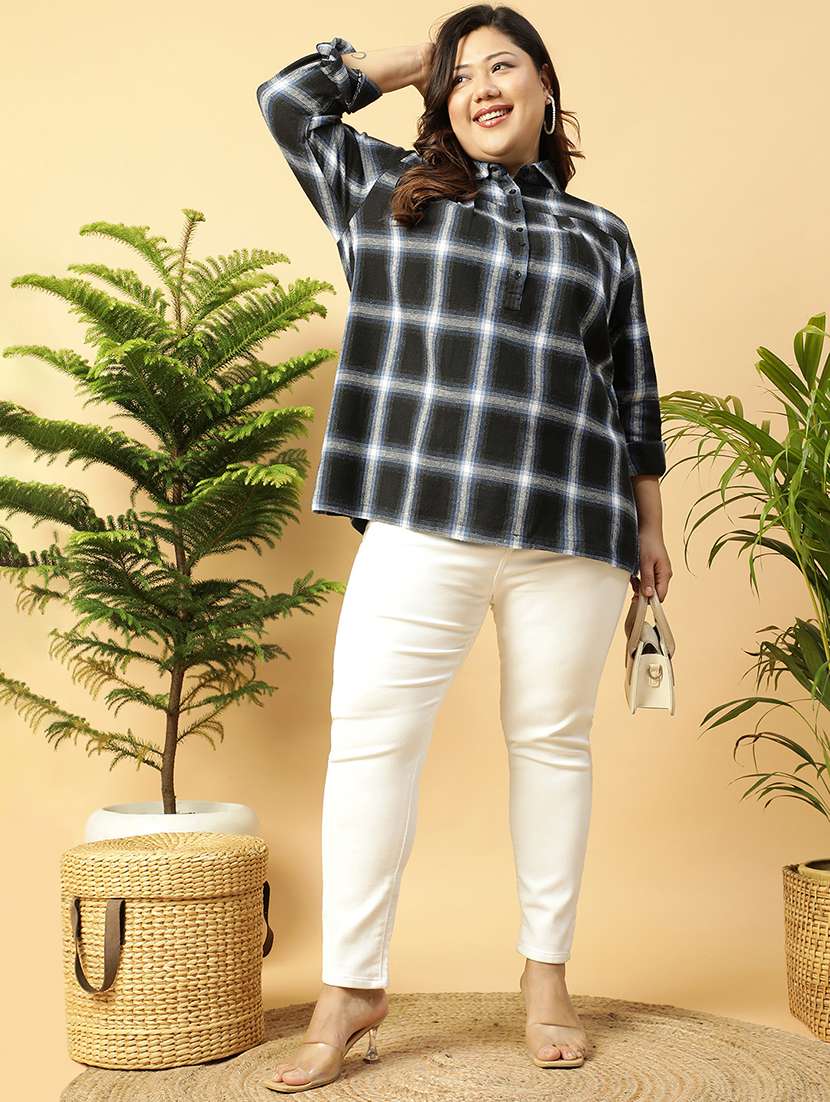 Women Black Checks Long Sleeve Plus Size Top - 21705458 -  Standard Image - 4