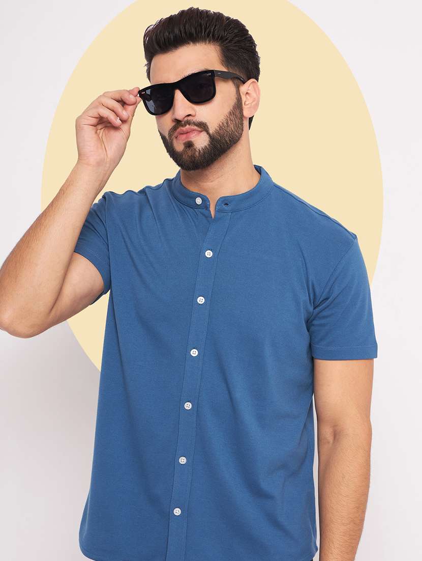 men solid short sleeves casual shirt - 21705466 -  Standard Image - 1