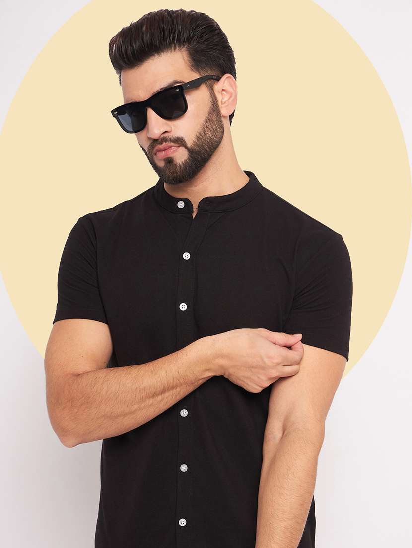 men solid short sleeves casual shirt - 21705474 -  Standard Image - 1