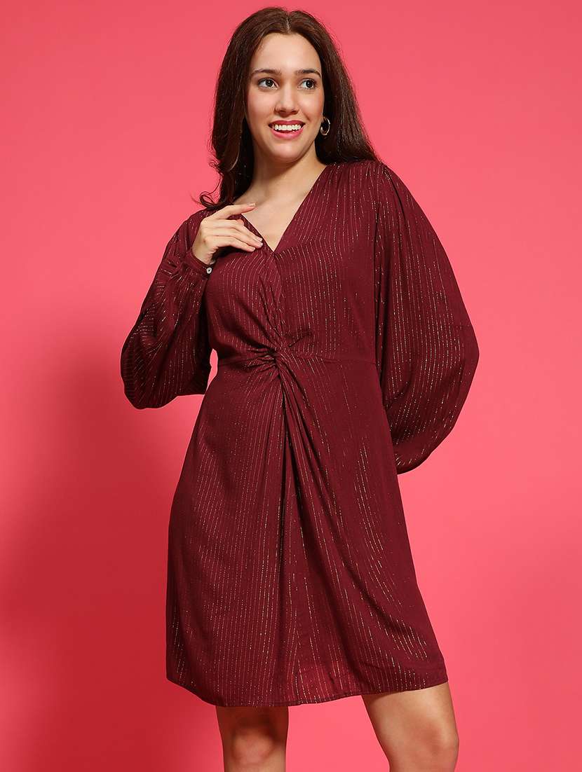 women self designed puff sleeves a-line dress - 21705512 -  Standard Image - 1