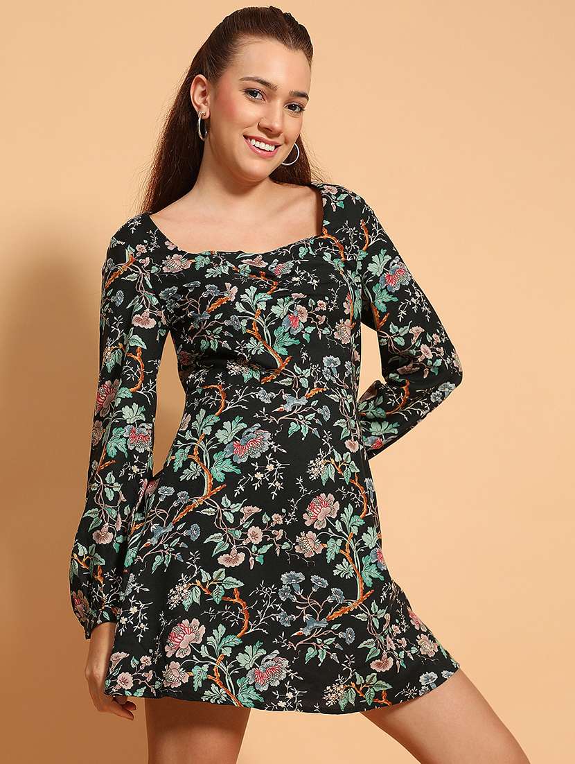 women floral print puff sleeves a-line dress - 21705513 -  Standard Image - 1