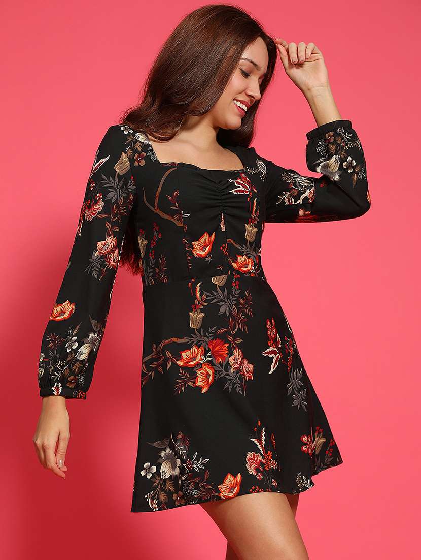 women floral print puff sleeves a-line dress - 21705514 -  Standard Image - 1