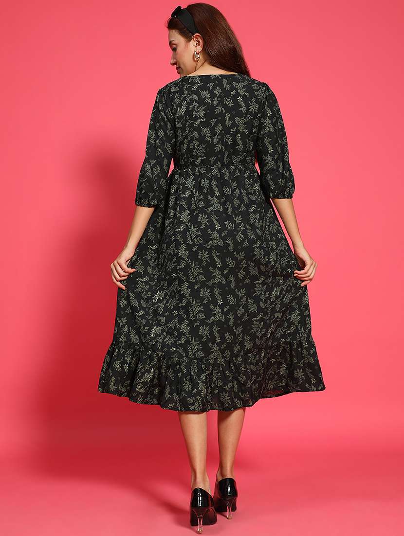 women prinetd three quarter sleeves tiered dress - 21705518 -  Standard Image - 4