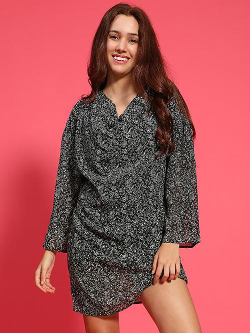 women black floral print cowl neck dress - 21705522 - Standard Image - 0