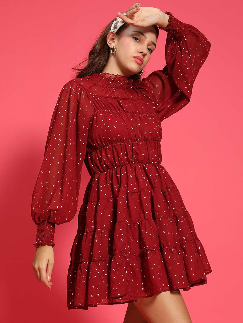 women printed long sleeve tiered dress - 21705523 -  Standard Image - 1