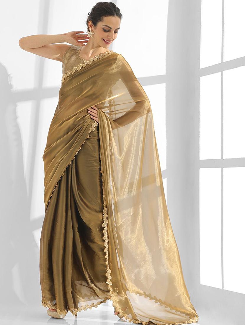 women plain sequin lace work saree with blouse - 21705534 - Standard Image - 1
