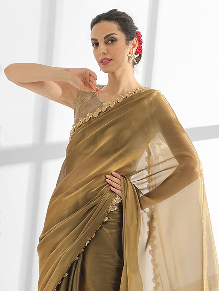 women plain sequin lace work saree with blouse - 21705534 - Standard Image - 4