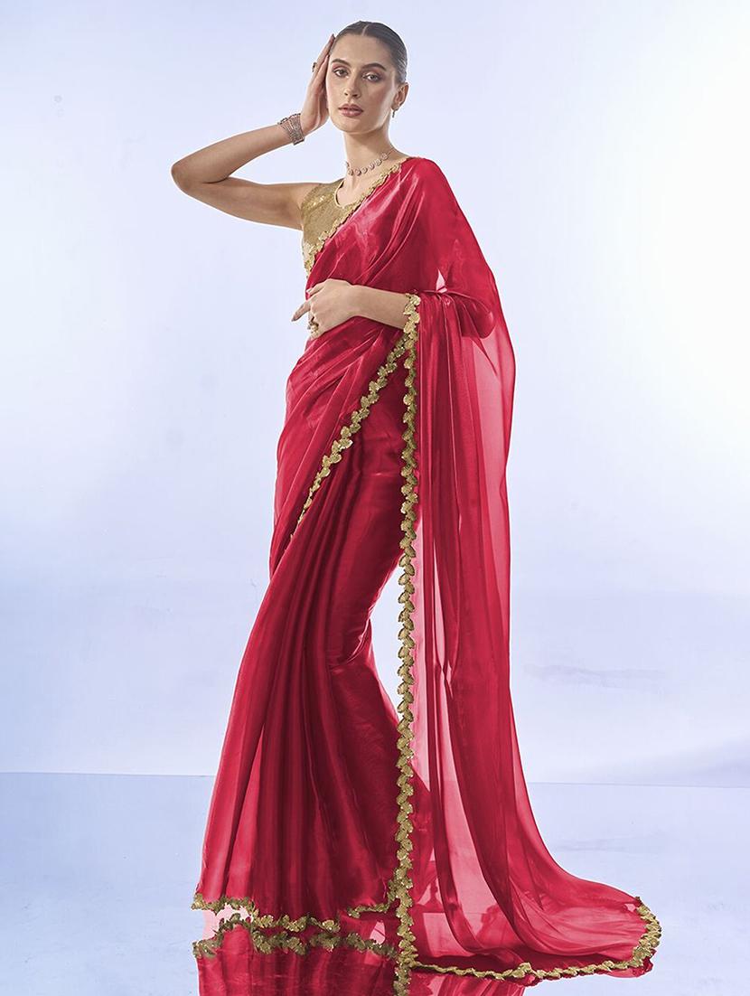 women plain sequin lace work saree with blouse - 21705537 -  Standard Image - 1