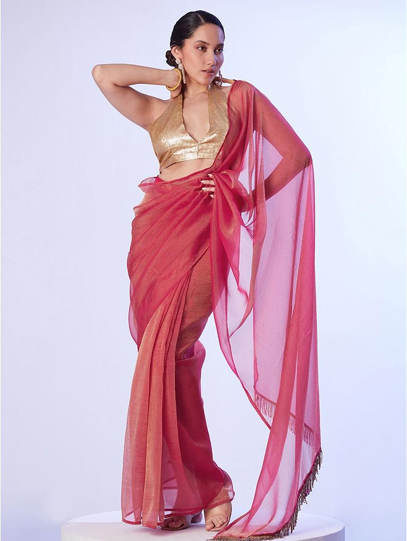 women solid lace work party wear saree with blouse - 21705548 - Standard Image - 1