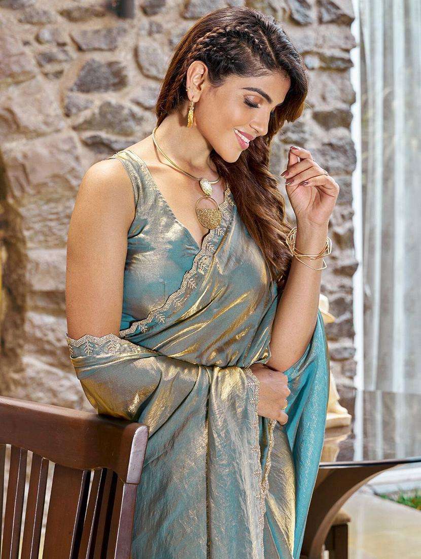 women light blue embellished saree with blouse - 21705550 -  Standard Image - 1