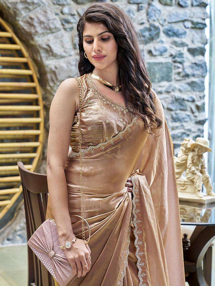 women brown embellished saree with blouse - 21705551 -  Standard Image - 1