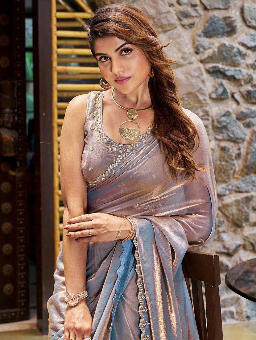 women grey embellished saree with blouse - 21705552 -  Standard Image - 1