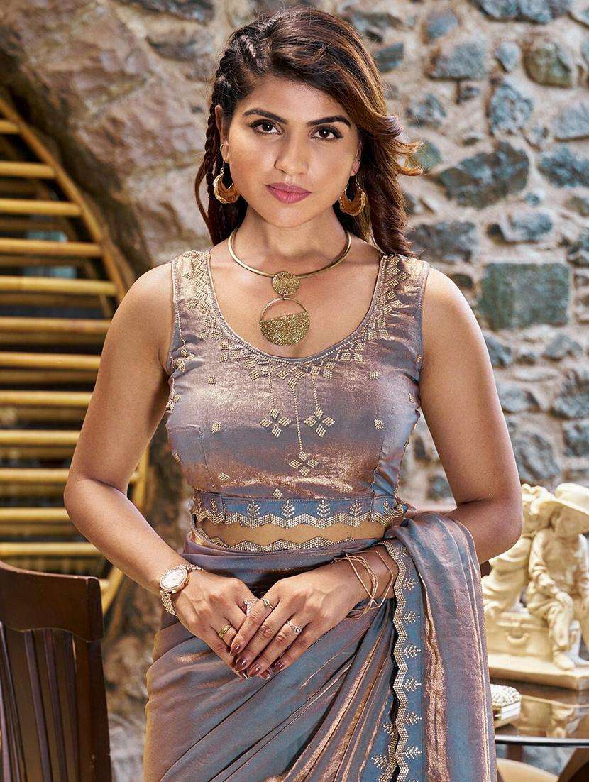 women grey embellished saree with blouse - 21705552 -  Standard Image - 4