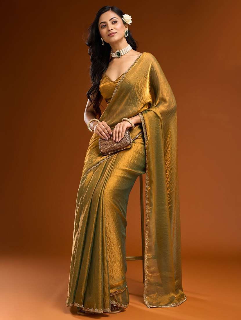 women olive embellished saree with blouse