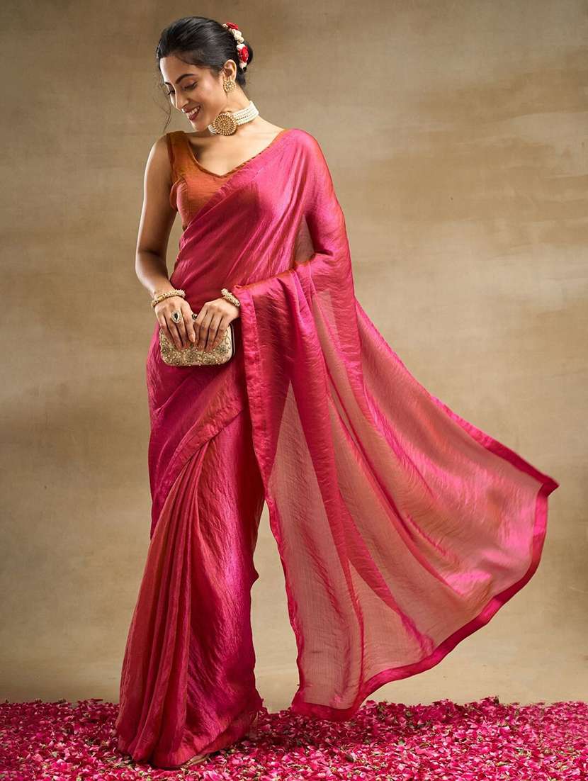 women pink solid saree with blouse - 21705573 -  Standard Image - 1