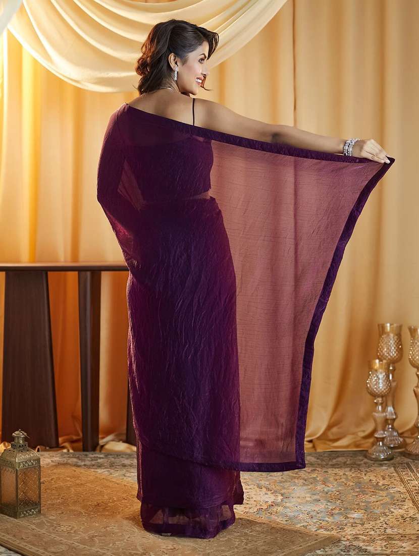 women purple solid saree with blouse - 21705574 -  Standard Image - 4