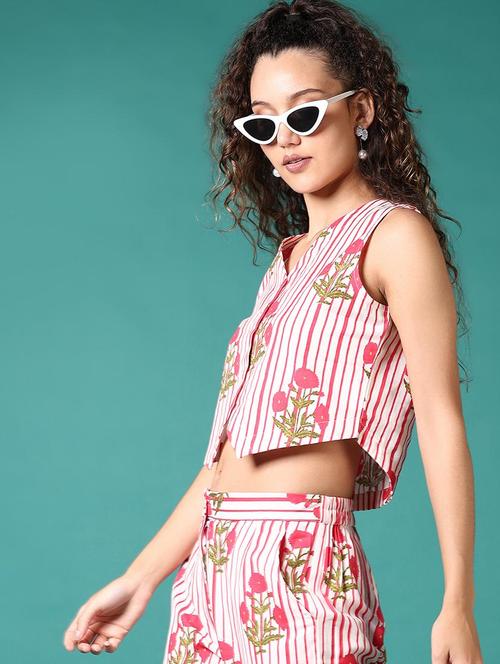 women pink printed sleeveless crop top - 21705589 -  Standard Image - 0