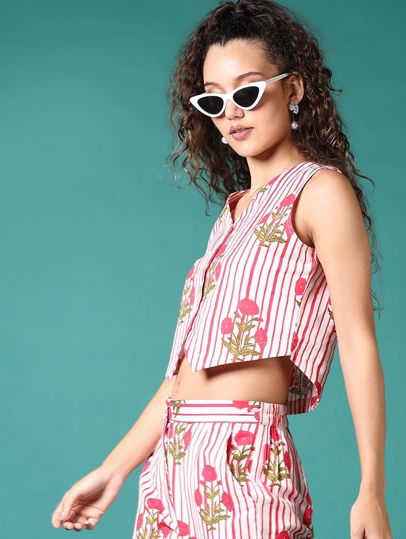 women pink printed sleeveless crop top - 21705589 -  Zoom Image - 0