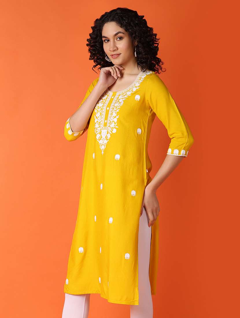 women embroidered round neck straight  kurta - 21705592 -  Standard Image - 1