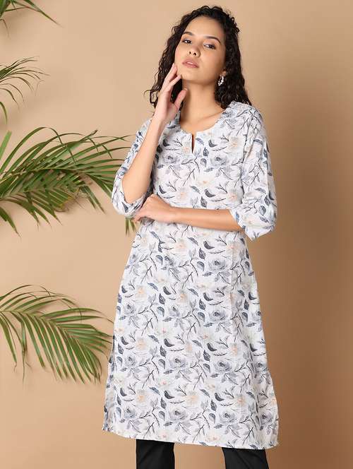 women floral printed notch neck straight kurta - 21705595 - Standard Image - 0