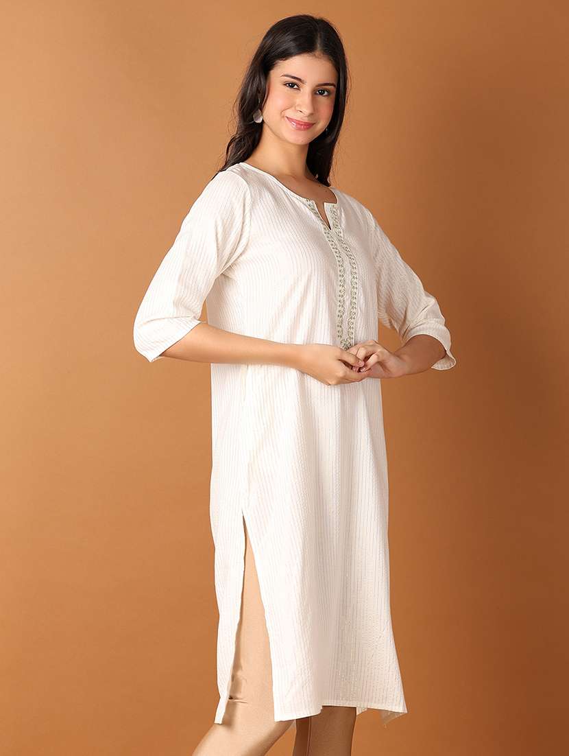 women stripes notch neck straight kurta - 21705596 -  Standard Image - 1