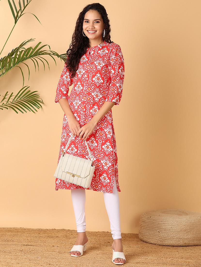 women red printed mandarin neck straight kurta - 21705597 - Standard Image - 4
