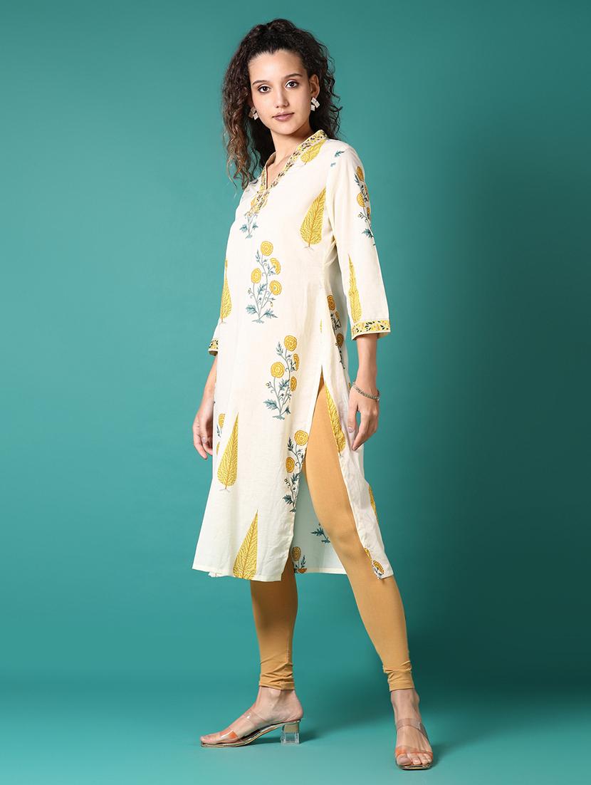 women printed three quarter sleeve straight kurta - 21705609 - Standard Image - 1
