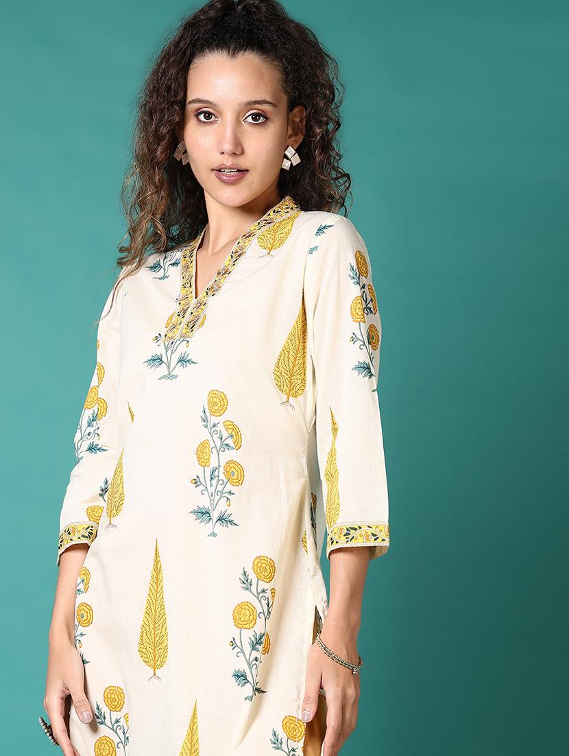 women printed three quarter sleeve straight kurta - 21705609 - Standard Image - 4