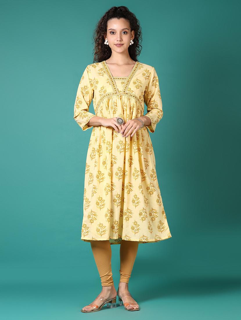 women floral printed three quarter sleeve a-line kurta - 21705610 - Standard Image - 1