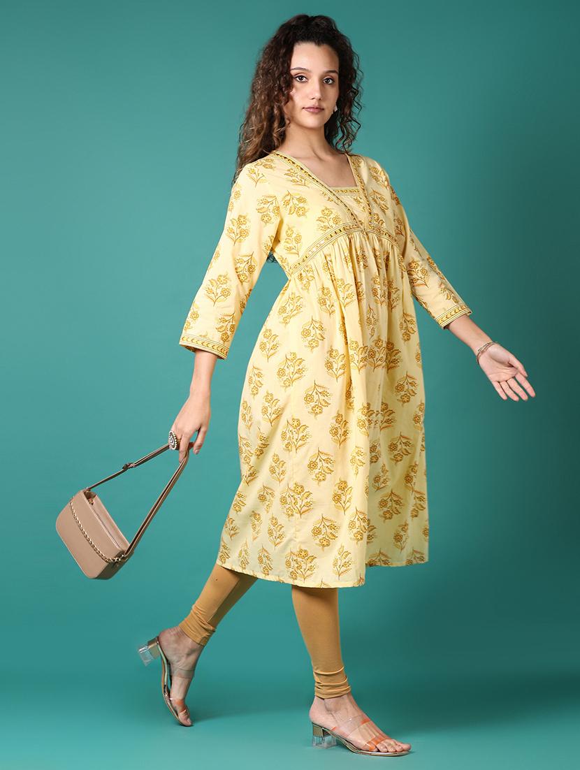 women floral printed three quarter sleeve a-line kurta - 21705610 - Standard Image - 4
