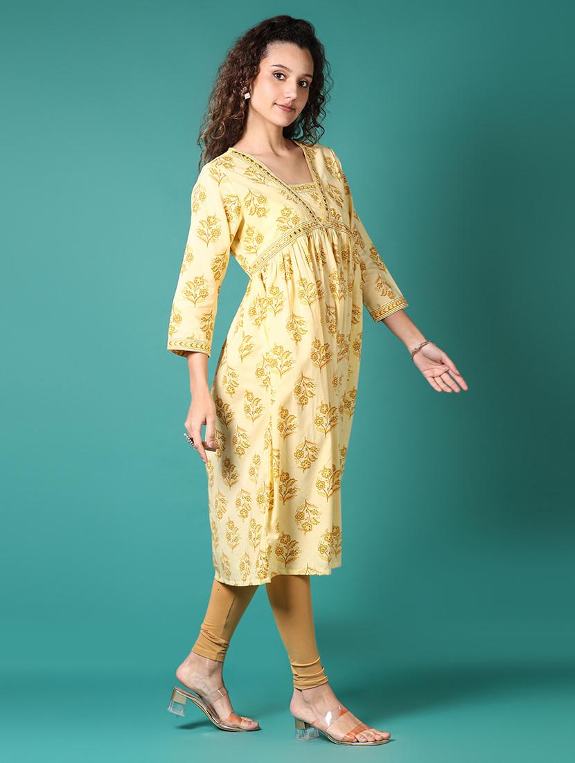 women floral printed three quarter sleeve a-line kurta - 21705610 - Standard Image - 6