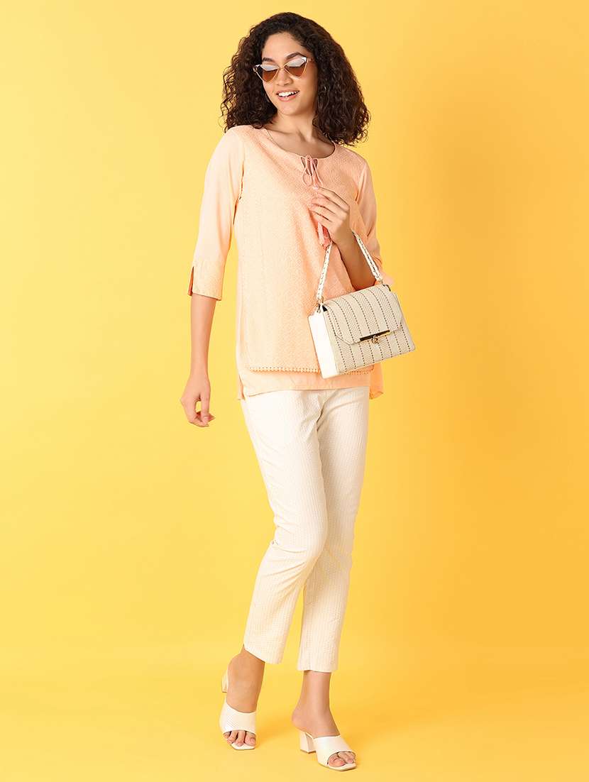 women peach embroidered layered top - 21705612 - Standard Image - 4