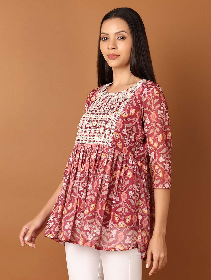 women maroon floral printed flared kurti - 21705615 -  Standard Image - 1