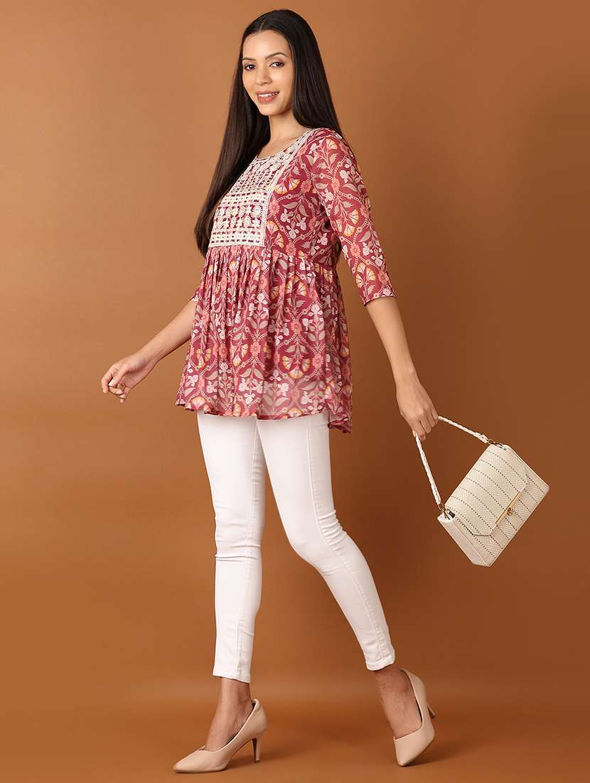 women maroon floral printed flared kurti - 21705615 -  Standard Image - 4