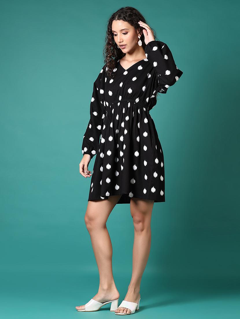 women printed long sleeves a-line dress - 21705620 - Standard Image - 1