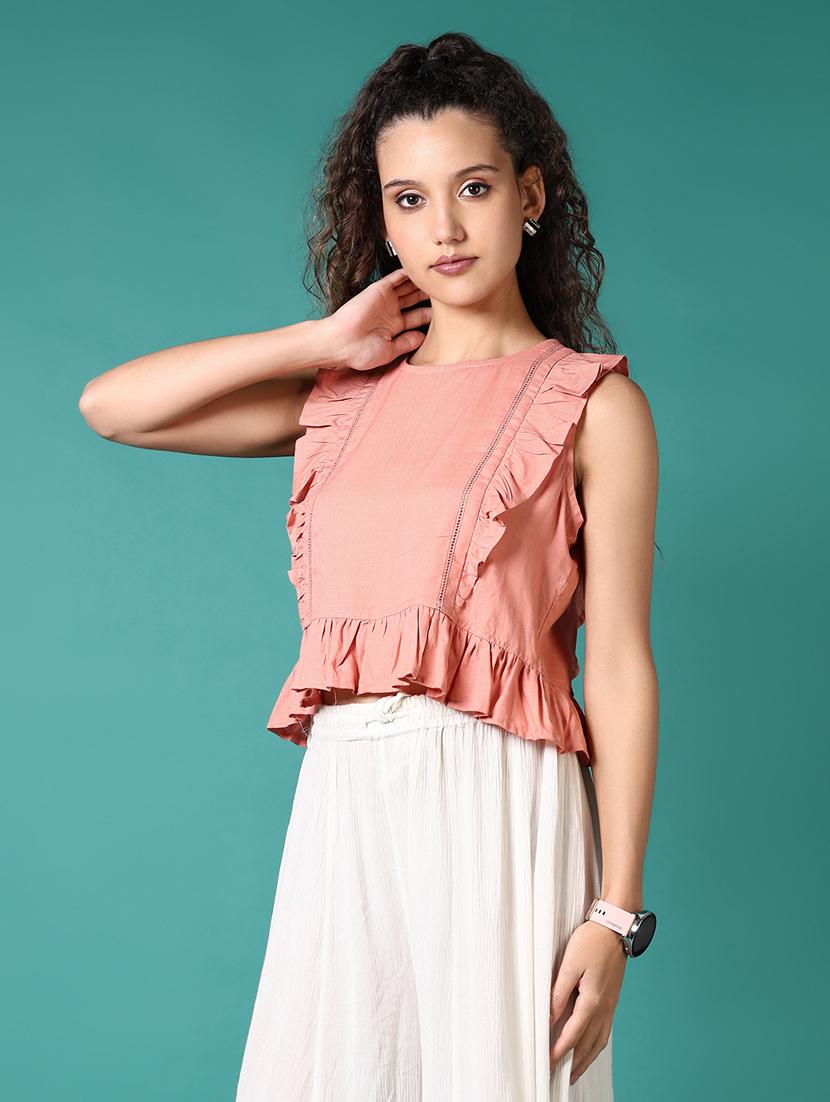 women solid sleeveless crop top - 21705630 - Standard Image - 1