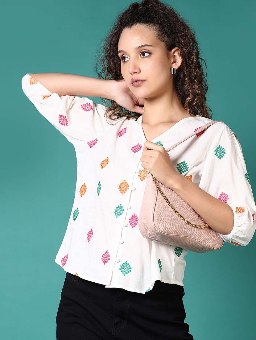 women embroidered puff sleeves regular top - 21705631 -  Standard Image - 1