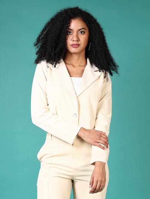 women long sleeves solid single breasted crop blazer - 21705641 -  Standard Image - 0