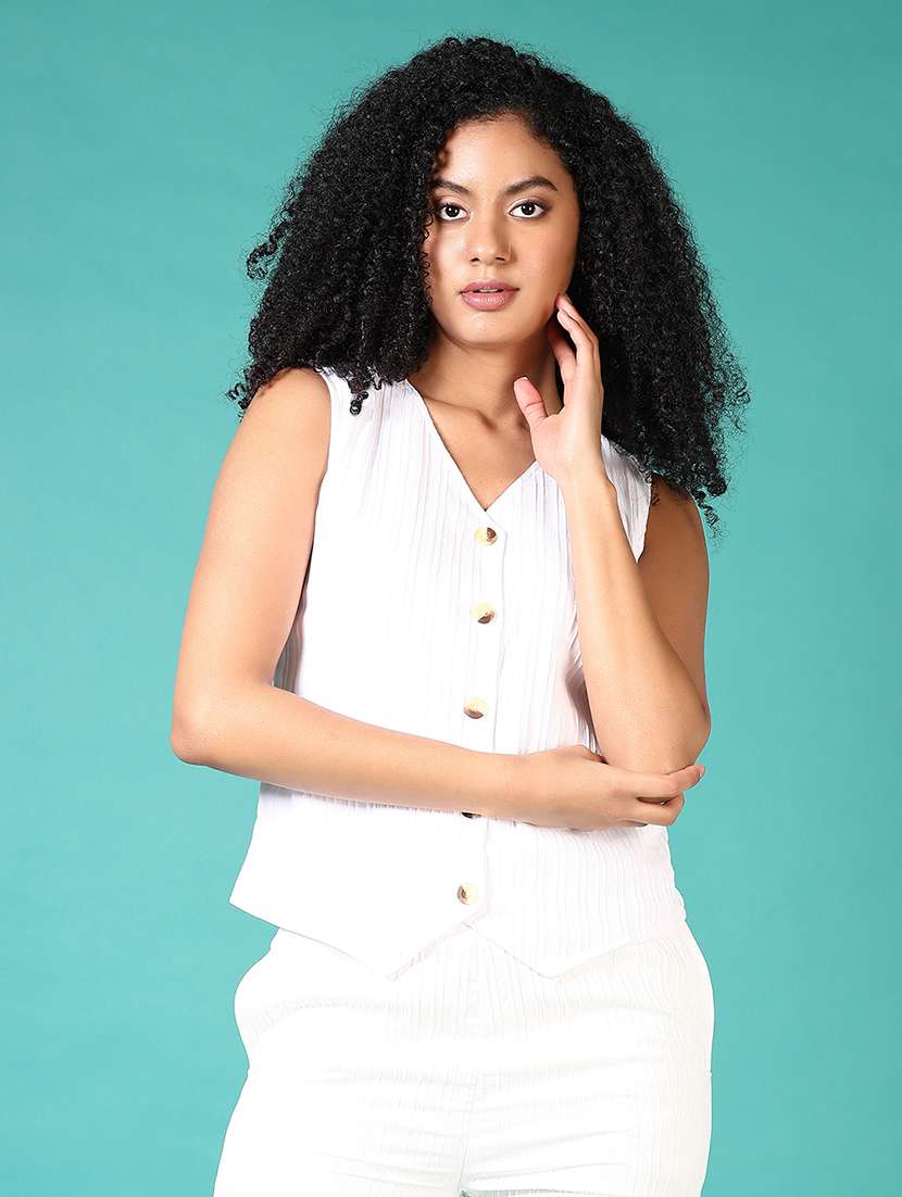 women v-neck solid vest top